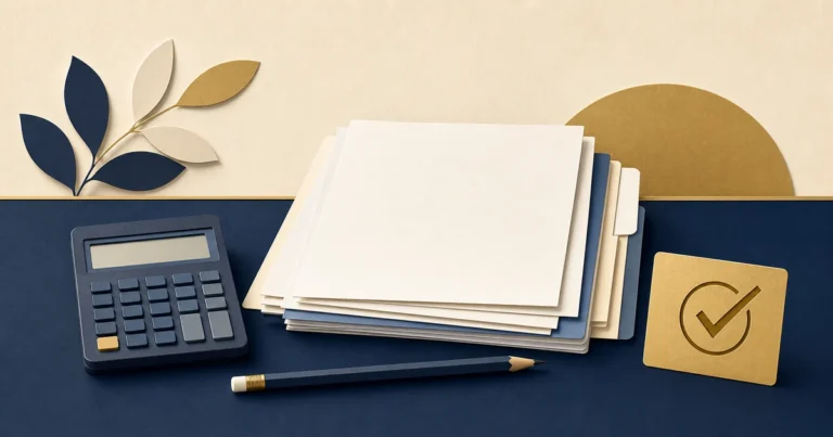 Blank tax documents, a calculator and a checkmark arranged for a careful tax-credit review.