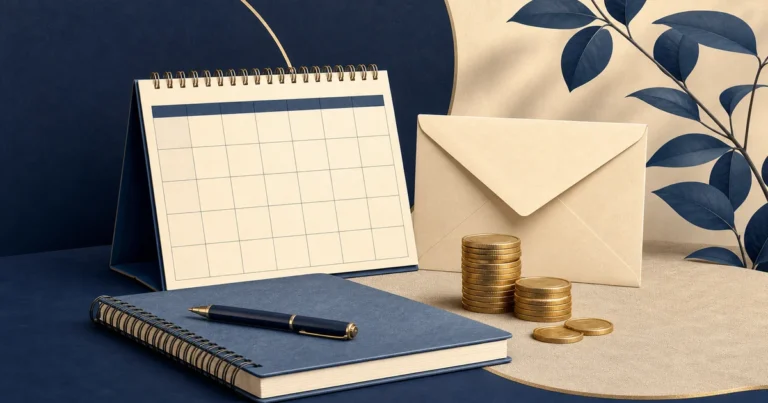 Calendar, envelope and coins illustrating monthly SSI planning