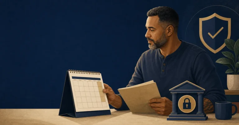 Calendar and direct-deposit illustration for a VA disability payment schedule