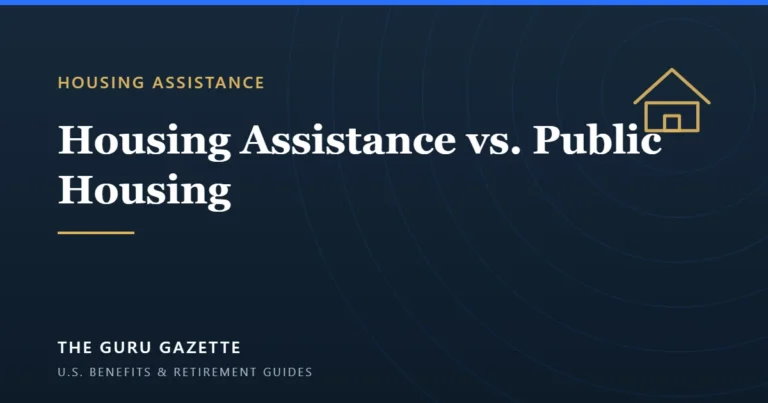 Cover graphic for The Guru Gazette comparison of housing assistance and public housing.